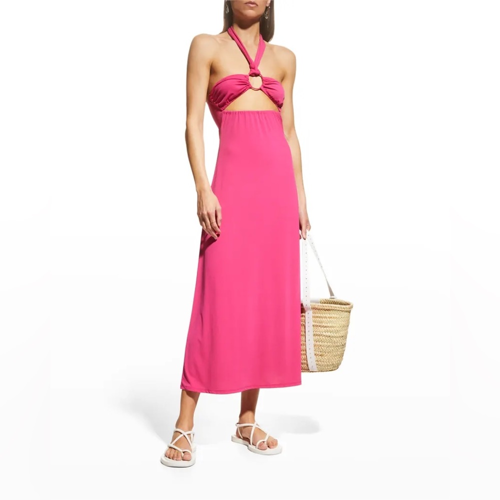 Solid & Striped | The Tati Tie Halter Midi Dress In BOUGAINVILLEA Size L NEW